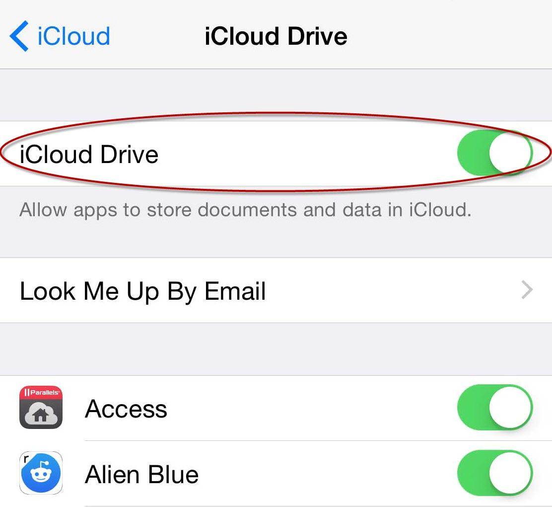 Tik op iCloud drive