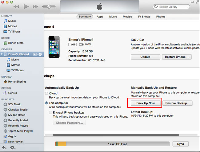 how to backup iphone data to itunes