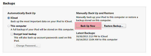 backup ipad data mavericks