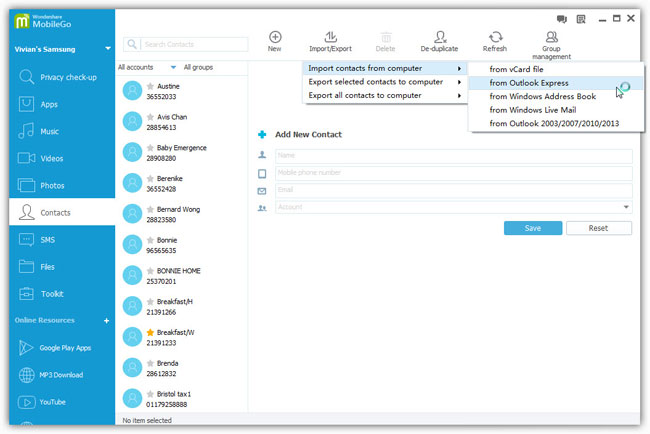 contacts from outlook to android