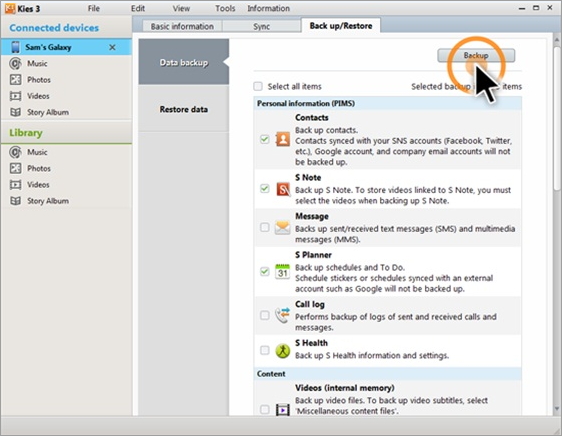 kies samsung backup