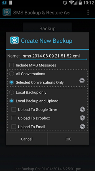 backup text messages android