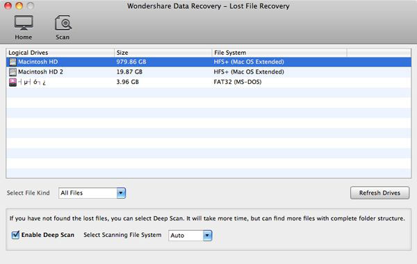 select file types and recovery path